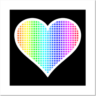 Rainbow and White Gingham Heart Posters and Art